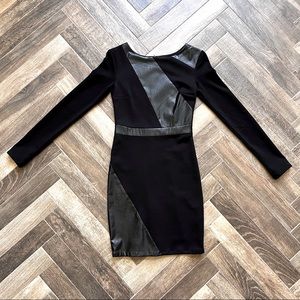 Edgy Black Faux Leather Striped Long Sleeve Mini Dress Size XS